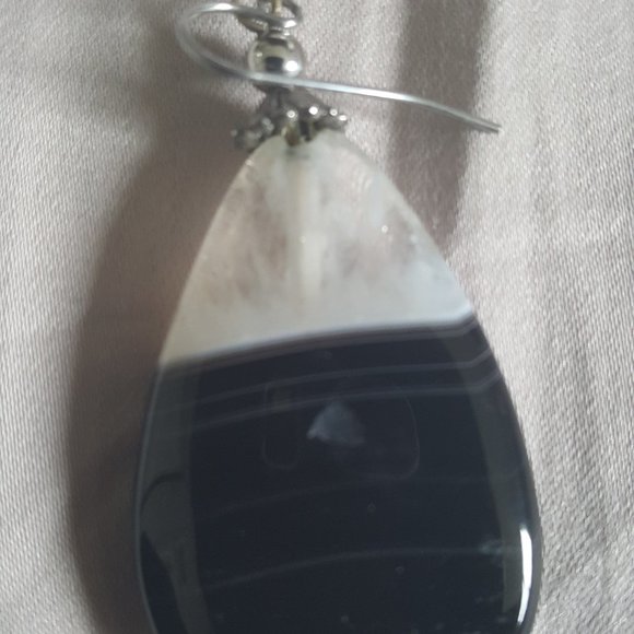 LARGE STUNNING STONE AND STERLING SILVER EARRINGS - Picture 3 of 3